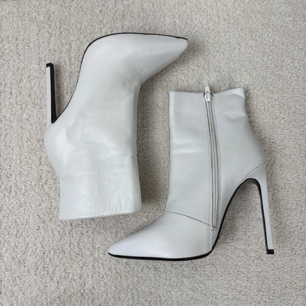 Tony Bianco Boots 7.5 White Capretto Freddie Leather‎ Side Zip Stiletto Ankle